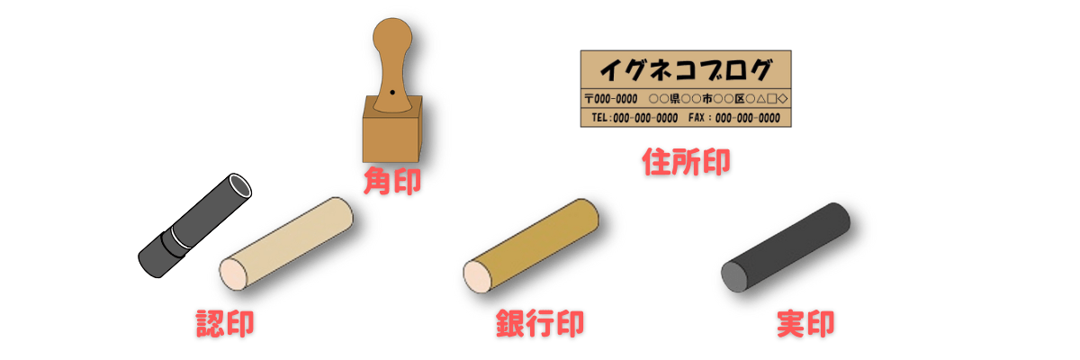 認印、銀行印、実印、角印、住所印を用途別に使い分けるための印鑑