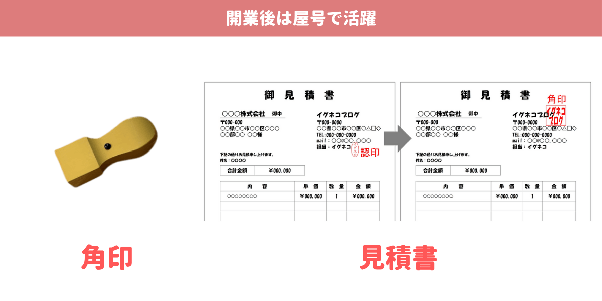 開業後に必要な個人事業主の角印、見積書作成に使用される印鑑の例